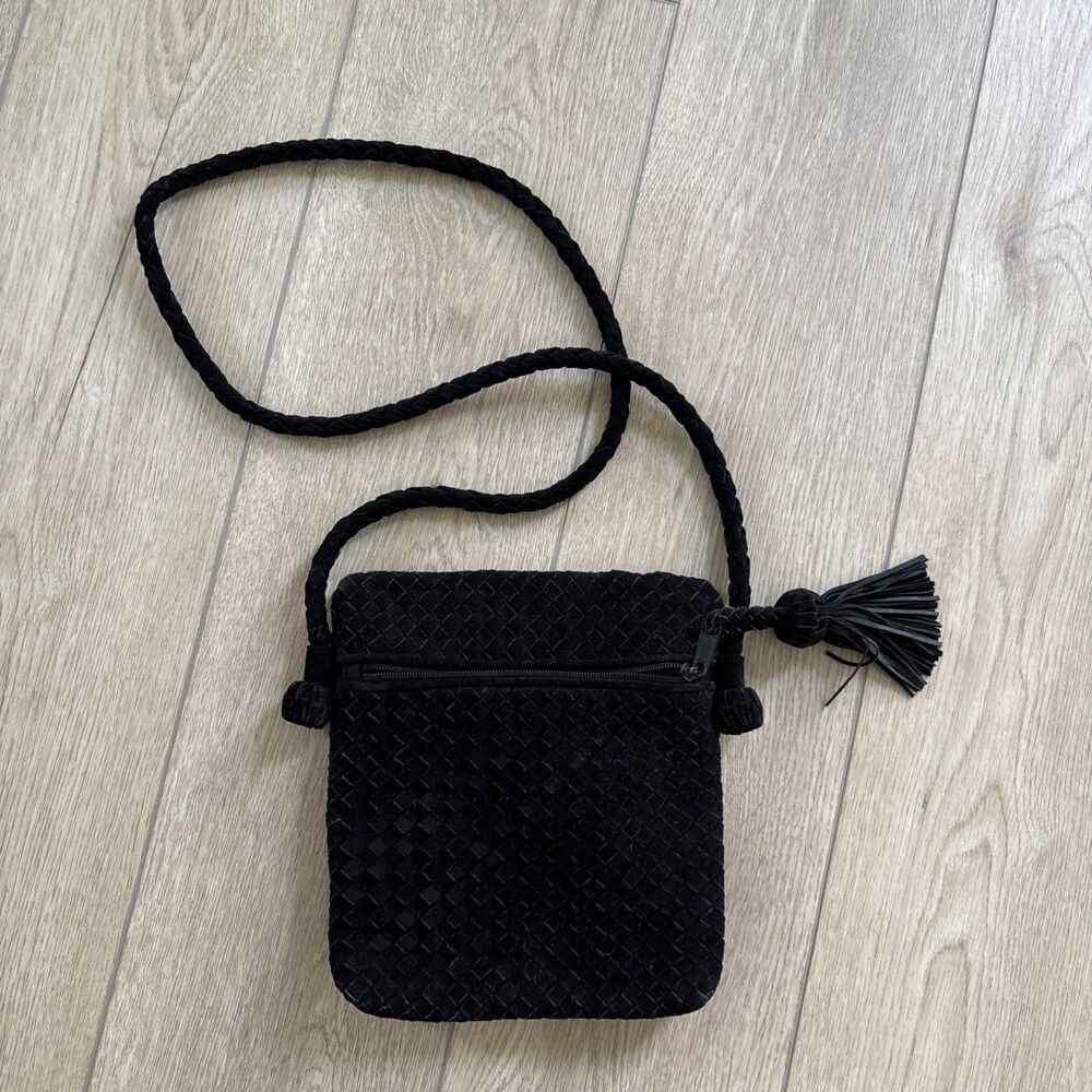 Jay Herbert/ Sharif Black Leather Woven Fabric Y2K 70s 80s Envelope Crossbody